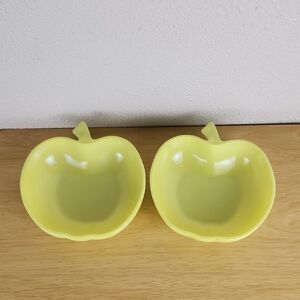 Vintage Hazel Atlas Milk Glass Apple Bowls Yellow Green Orchard Ware Set of 2
